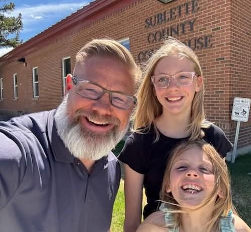 Klief with family at the Sublette County Courthouse